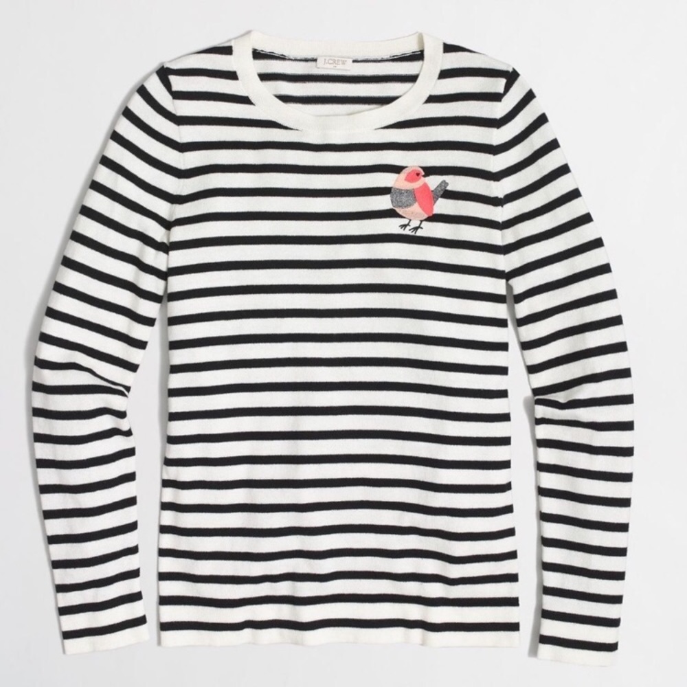 J.Crew Striped Embroidered Bird Teddie Swe…